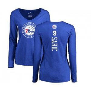 NBA Women's Nike Philadelphia 76ers #9 Dario Saric Royal Blue Backer Long Sleeve T-Shirt