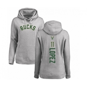 NBA Women's Nike Milwaukee Bucks #11 Brook Lopez Ash Backer Pullover Hoodie