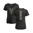 NBA Women's Nike Milwaukee Bucks #22 Khris Middleton Black One Color Backer Slim-Fit V-Neck T-Shirt