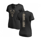 NBA Women's Nike Milwaukee Bucks #33 Kareem Abdul-Jabbar Black One Color Backer Slim-Fit V-Neck T-Shirt