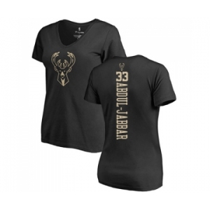 NBA Women's Nike Milwaukee Bucks #33 Kareem Abdul-Jabbar Black One Color Backer Slim-Fit V-Neck T-Shirt