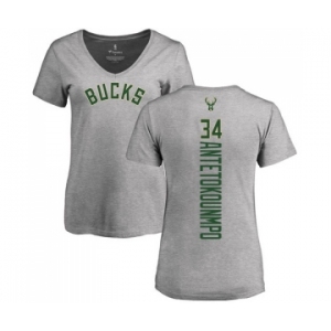 NBA Women's Nike Milwaukee Bucks #34 Giannis Antetokounmpo Ash Backer T-Shirt