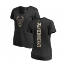 NBA Women's Nike Milwaukee Bucks #34 Giannis Antetokounmpo Black One Color Backer Slim-Fit V-Neck T-Shirt