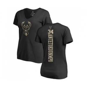 NBA Women's Nike Milwaukee Bucks #34 Giannis Antetokounmpo Black One Color Backer Slim-Fit V-Neck T-Shirt