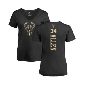 NBA Women's Nike Milwaukee Bucks #34 Ray Allen Black One Color Backer Slim-Fit V-Neck T-Shirt