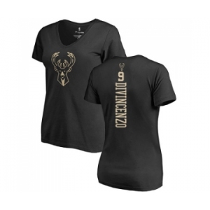 NBA Women's Nike Milwaukee Bucks #9 Donte DiVincenzo Black One Color Backer Slim-Fit V-Neck T-Shirt