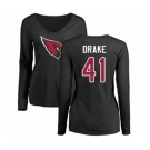 Football Women's Arizona Cardinals #41 Kenyan Drake Black Name & Number Logo Long Sleeve T-Shirt