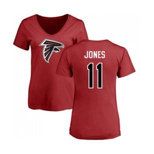 Football Women's Atlanta Falcons #11 Julio Jones Red Name & Number Logo T-Shirt