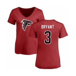 Football Women's Atlanta Falcons #3 Matt Bryant Red Name & Number Logo T-Shirt