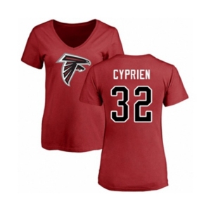 Football Women's Atlanta Falcons #32 Johnathan Cyprien Red Name & Number Logo T-Shirt