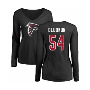 Football Women's Atlanta Falcons #54 Foye Oluokun Black Name & Number Logo Long Sleeve T-Shirt