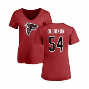 Football Women's Atlanta Falcons #54 Foye Oluokun Red Name & Number Logo T-Shirt