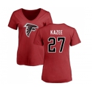 NFL Women's Nike Atlanta Falcons #27 Damontae Kazee Red Name & Number Logo T-Shirt