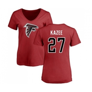 NFL Women's Nike Atlanta Falcons #27 Damontae Kazee Red Name & Number Logo T-Shirt