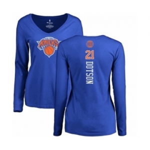 NBA Women's Nike New York Knicks #21 Damyean Dotson Royal Blue Backer Long Sleeve T-Shirt
