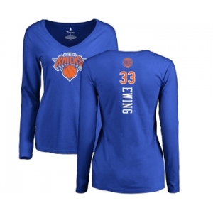 NBA Women's Nike New York Knicks #33 Patrick Ewing Royal Blue Backer Long Sleeve T-Shirt