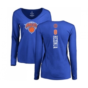 NBA Women's Nike New York Knicks #8 Mario Hezonja Royal Blue Backer Long Sleeve T-Shirt