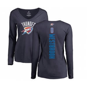 NBA Women's Nike Oklahoma City Thunder #0 Russell Westbrook Navy Blue Backer Long Sleeve T-Shirt