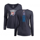 NBA Women's Nike Oklahoma City Thunder #13 Paul George Navy Blue Backer Long Sleeve T-Shirt