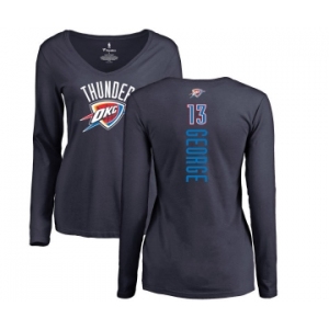 NBA Women's Nike Oklahoma City Thunder #13 Paul George Navy Blue Backer Long Sleeve T-Shirt