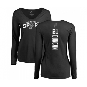 NBA Women's Nike San Antonio Spurs #21 Tim Duncan Black Backer Long Sleeve T-Shirt