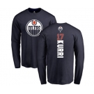 NHL Adidas Edmonton Oilers #17 Jari Kurri Navy Blue Backer Long Sleeve T-Shirt