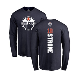 NHL Adidas Edmonton Oilers #18 Ryan Strome Navy Blue Backer Long Sleeve T-Shirt