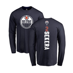 NHL Adidas Edmonton Oilers #2 Andrej Sekera Navy Blue Backer Long Sleeve T-Shirt