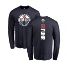NHL Adidas Edmonton Oilers #31 Grant Fuhr Navy Blue Backer Long Sleeve T-Shirt