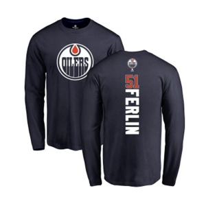 NHL Adidas Edmonton Oilers #51 Brian Ferlin Navy Blue Backer Long Sleeve T-Shirt