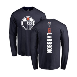 NHL Adidas Edmonton Oilers #6 Adam Larsson Navy Blue Backer Long Sleeve T-Shirt