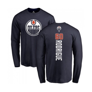 NHL Adidas Edmonton Oilers #60 Olivier Rodrigue Navy Blue Backer Long Sleeve T-Shirt