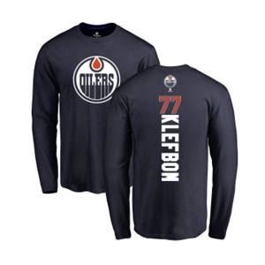 NHL Adidas Edmonton Oilers #77 Oscar Klefbom Navy Blue Backer Long Sleeve T-Shir