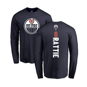 NHL Adidas Edmonton Oilers #8 Ty Rattie Navy Blue Backer Long Sleeve T-Shirt