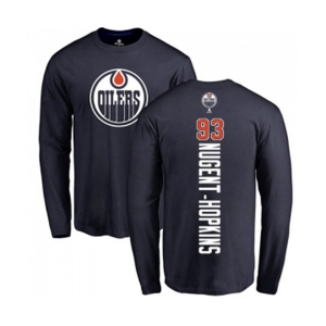 NHL Adidas Edmonton Oilers #93 Ryan Nugent-Hopkins Navy Blue Backer Long Sleeve T-Shirt