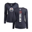 NHL Women Adidas Edmonton Oilers #10 Esa Tikkanen Navy Blue Backer Slim Fit Long Sleeve T-Shirt
