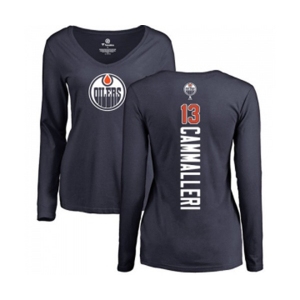 NHL Women Adidas Edmonton Oilers #13 Mike Cammalleri Navy Blue Backer Slim Fit Long Sleeve T-Shirt