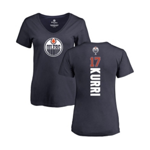 NHL Women Adidas Edmonton Oilers #17 Jari Kurri Navy Blue Backer Slim Fit V-Neck T-Shirt