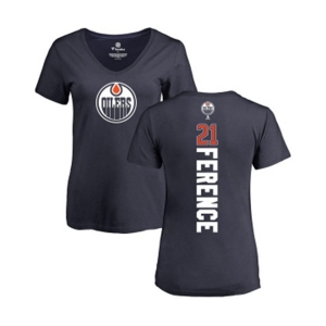 NHL Women Adidas Edmonton Oilers #21 Andrew Ference Navy Blue Backer Slim Fit V-Neck T-Shirt