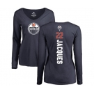NHL Women Adidas Edmonton Oilers #22 Jean-Francois Jacques Navy Blue Backer Slim Fit Long Sleeve T-Shirt