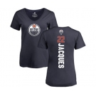 NHL Women Adidas Edmonton Oilers #22 Jean-Francois Jacques Navy Blue Backer Slim Fit V-Neck T-Shirt