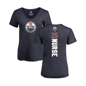 NHL Women Adidas Edmonton Oilers #25 Darnell Nurse Navy Blue Backer Slim Fit V-Neck T-Shirt