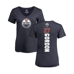 NHL Women Adidas Edmonton Oilers #27 Boyd Gordon Navy Blue Backer Slim Fit V-Neck T-Shirt