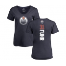 NHL Women Adidas Edmonton Oilers #31 Grant Fuhr Navy Blue Backer Slim Fit V-Neck T-Shirt