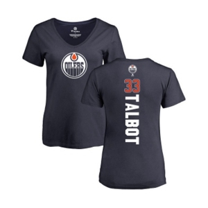 NHL Women Adidas Edmonton Oilers #33 Cam Talbot Navy Blue Backer Slim Fit V-Neck T-Shirt