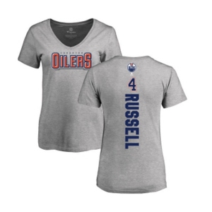 NHL Women Adidas Edmonton Oilers #4 Kris Russell Ash Backer T-Shirt
