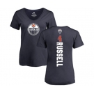 NHL Women Adidas Edmonton Oilers #4 Kris Russell Navy Blue Backer Slim Fit V-Neck T-Shirt