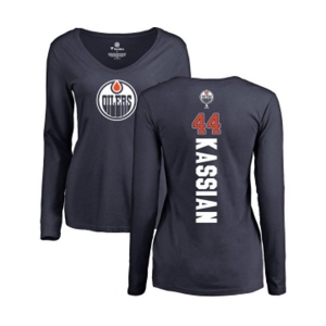 NHL Women Adidas Edmonton Oilers #44 Zack Kassian Navy Blue Backer Slim Fit Long Sleeve T-Shirt