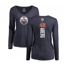NHL Women Adidas Edmonton Oilers #46 Pontus Aberg Navy Blue Backer Slim Fit Long Sleeve T-Shirt
