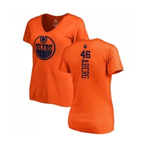 NHL Women Adidas Edmonton Oilers #46 Pontus Aberg Orange One Color Backer Slim Fit V-Neck T-Shirt